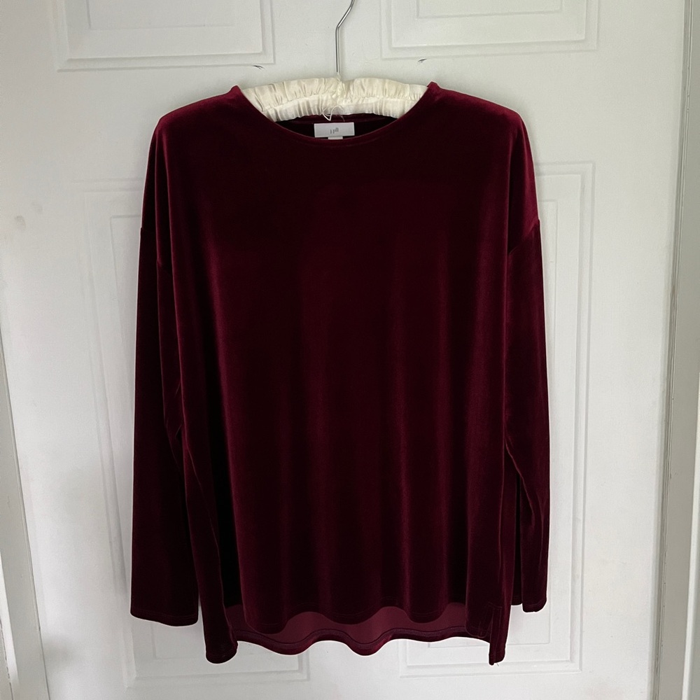 J Jill  Burgundy Velvet Long Sleeve Top